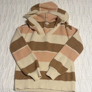 Hem & Thread Striped Knit Hoodie - Cream, Brown, Pink